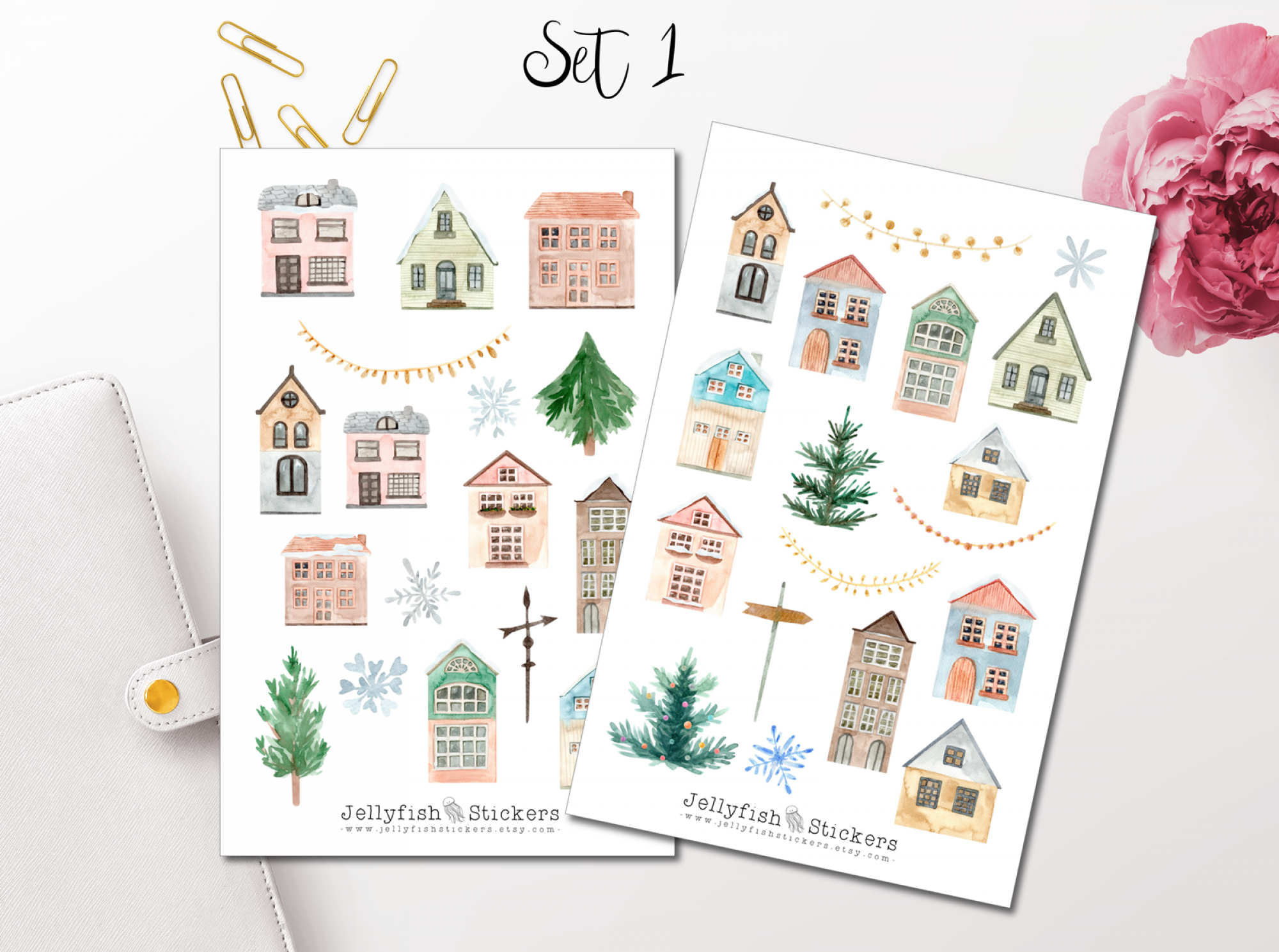 Häuser Pastell Weihnachten Sticker Set